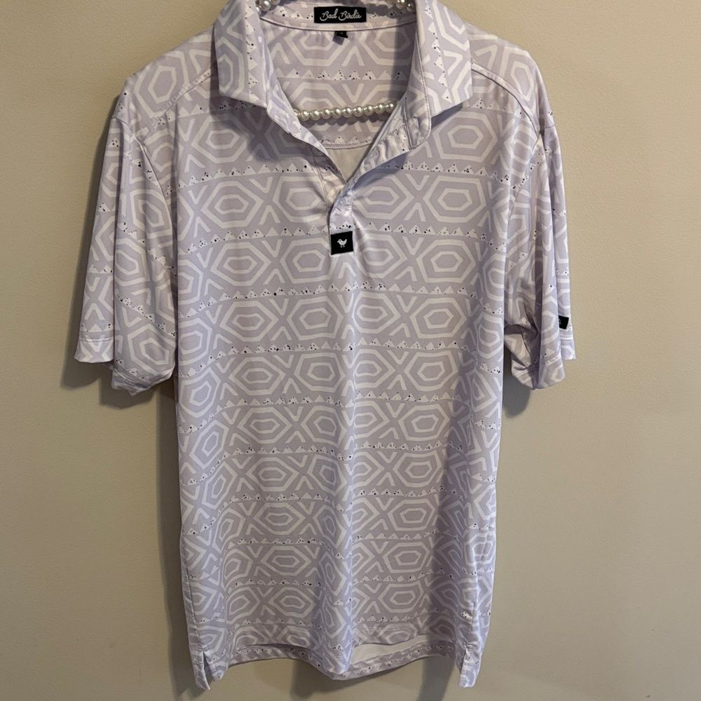 Bad Birdie Geometric Pattern Spandex Blend Performance Polo Size Medium